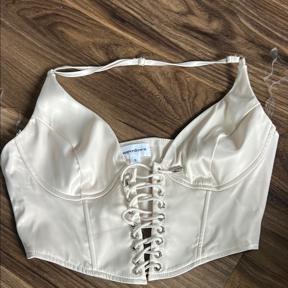 Ivory Lace-Up Satin Bustier